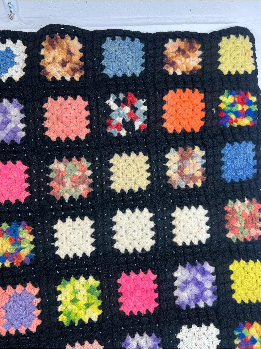 Vintage 1970s crochet granny square blanket Multicolor Crochet Throw
